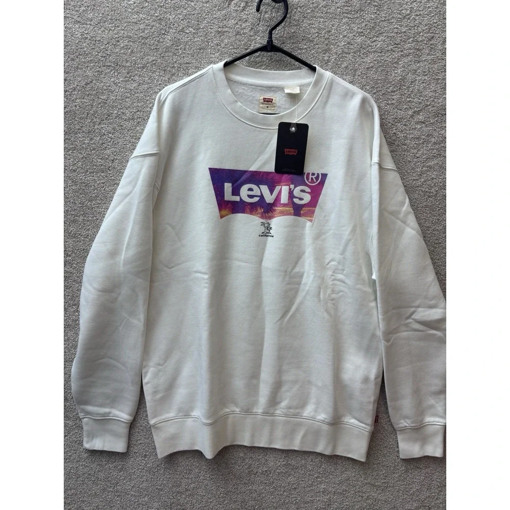 Levi's Relaxed Graphic Sweatshirt Mens Medium White California Palm Tree Logo‎